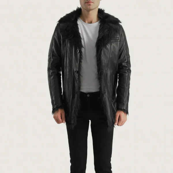 Luxury Faux Fur-Lined Leather Jacket – Button Closure & Open Hem Cuffs