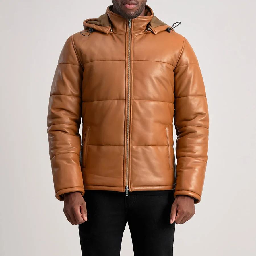 Hero shot of premium jacket showcasing leather texture in natural light