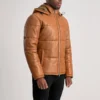 Hero shot of premium jacket showcasing leather texture in natural light
