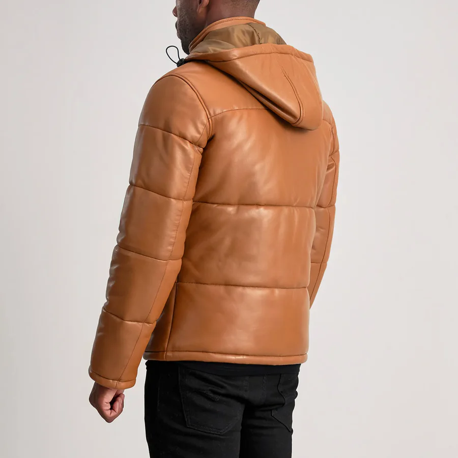 Hero shot of premium jacket showcasing leather texture in natural light