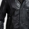 Highschool Black Cowhide Leather Jacket – Detachable Hood & Zipper Cuffs