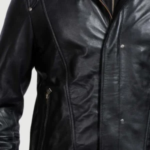 Highschool Black Cowhide Leather Jacket – Detachable Hood & Zipper Cuffs