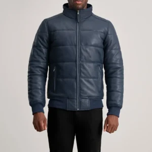 Hero shot of jacket showcasing the rich blue hue in daylight