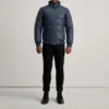 Hero shot of jacket showcasing the rich blue hue in daylight
