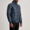 Hero shot of jacket showcasing the rich blue hue in daylight