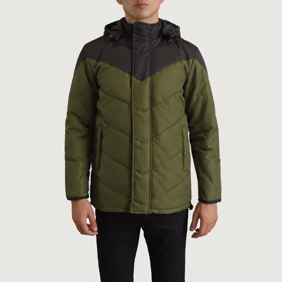 Luka Black/Green Tactical Puffer – Front Profile Showing Camo Colorway