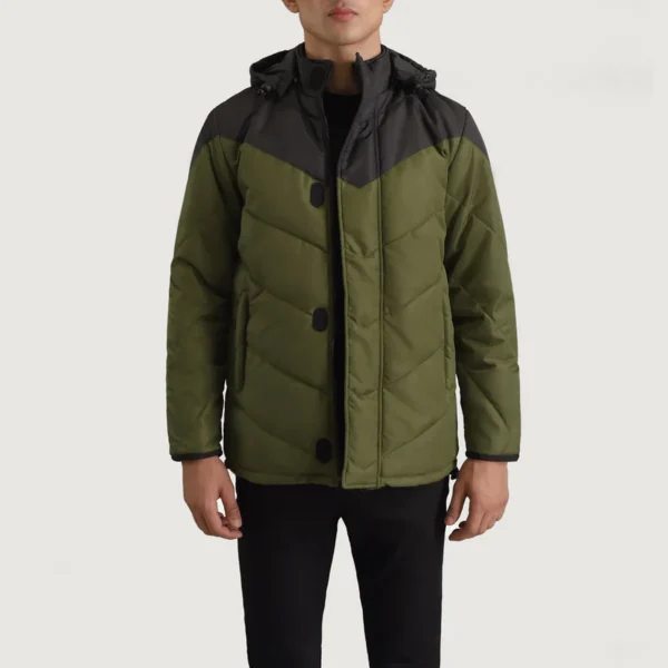 Luka Black/Green Tactical Puffer – Front Profile Showing Camo Colorway