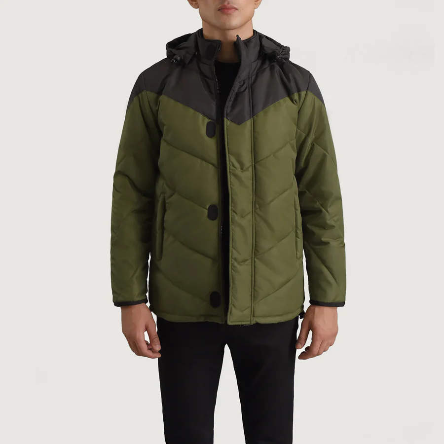 Luka Black/Green Tactical Puffer – Front Profile Showing Camo Colorway