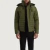Malcolm Green Puffer Jacket – Front View Showing Removable Hood