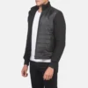 Nashville Black Quilted Windbreaker – Front View Showing High Neck Design