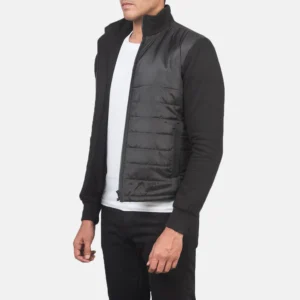Nashville Black Quilted Windbreaker – Front View Showing High Neck Design