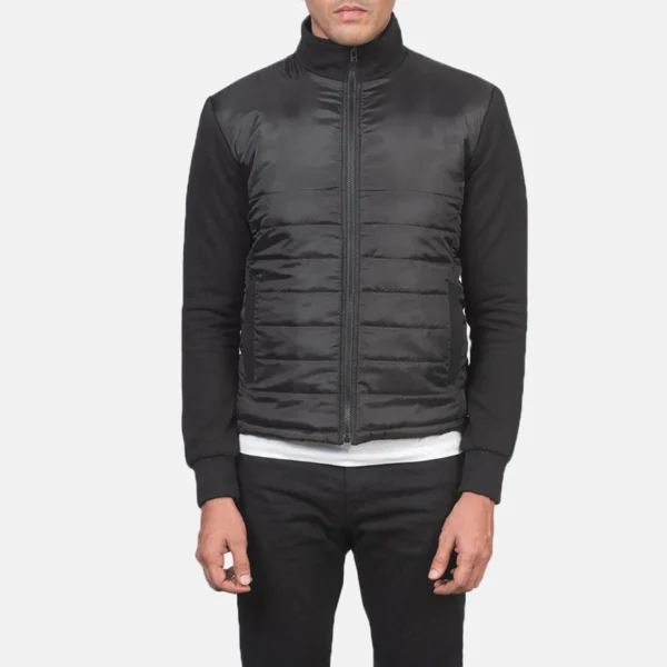 Nashville Black Quilted Windbreaker – Front View Showing High Neck Design