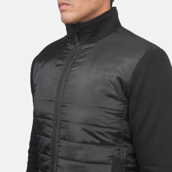 Nashville Black Quilted Windbreaker – Front View Showing High Neck Design