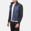 Hero shot of jacket showcasing colorblocking in urban environment