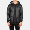 Nintenzo Black Sheepskin Bomber Jacket with Detachable Hood