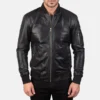 Bomia MA-1 Black Sheepskin Leather Bomber Jacket – Rib-Knit Collar & Cuffs