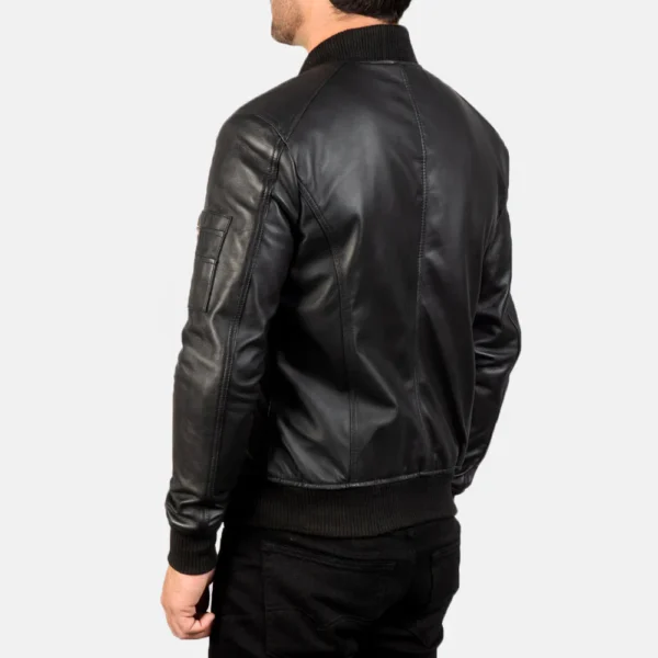 Bomia MA-1 Black Sheepskin Leather Bomber Jacket – Rib-Knit Collar & Cuffs
