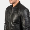 Bomia MA-1 Black Sheepskin Leather Bomber Jacket – Rib-Knit Collar & Cuffs