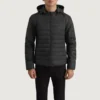 Tyler Black Puffer Jacket Front View Showing Detachable Hood