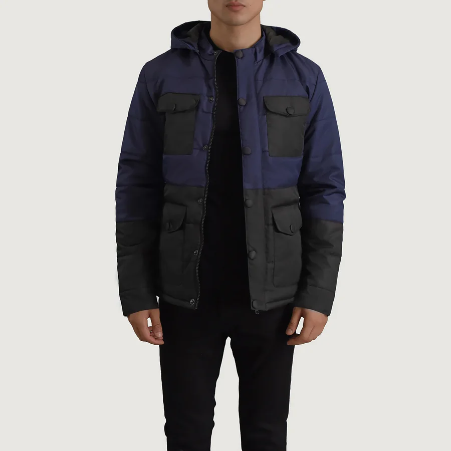 Wayne Black/Blue Tactical Puffer – Front Profile Showing 8-Pocket System