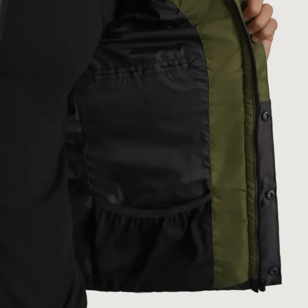 Detail shot of snap-button flap security system jacket