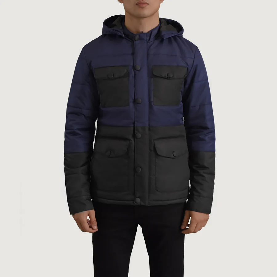 Wayne Black/Blue Tactical Puffer – Front Profile Showing 8-Pocket System