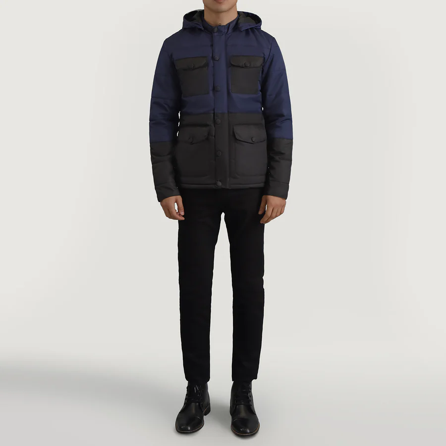 Wayne Black/Blue Tactical Puffer – Front Profile Showing 8-Pocket System
