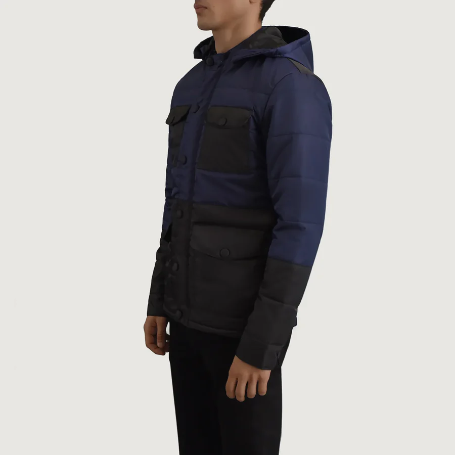 Wayne Black/Blue Tactical Puffer – Front Profile Showing 8-Pocket System