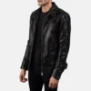 Legacy Biker Jacket Front View – Belted High Neck Collar Detail