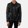 Legacy Biker Jacket Front View – Belted High Neck Collar Detail