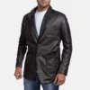 Sophisticated Leather Blazer Jacket – Zipper Cuffs & Quilted Lining