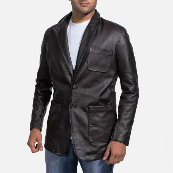 Sophisticated Leather Blazer Jacket – Zipper Cuffs & Quilted Lining