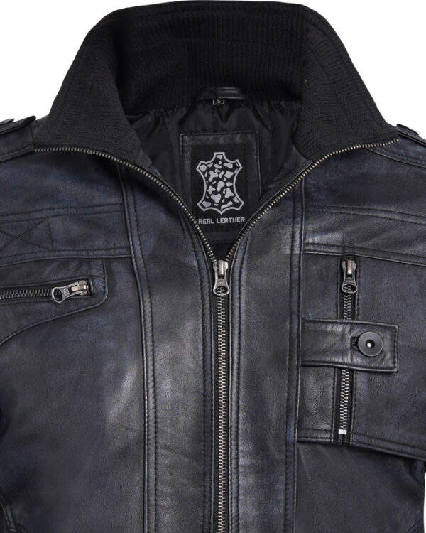 Black Leather Biker Jacket – Front View with Zipper Closure