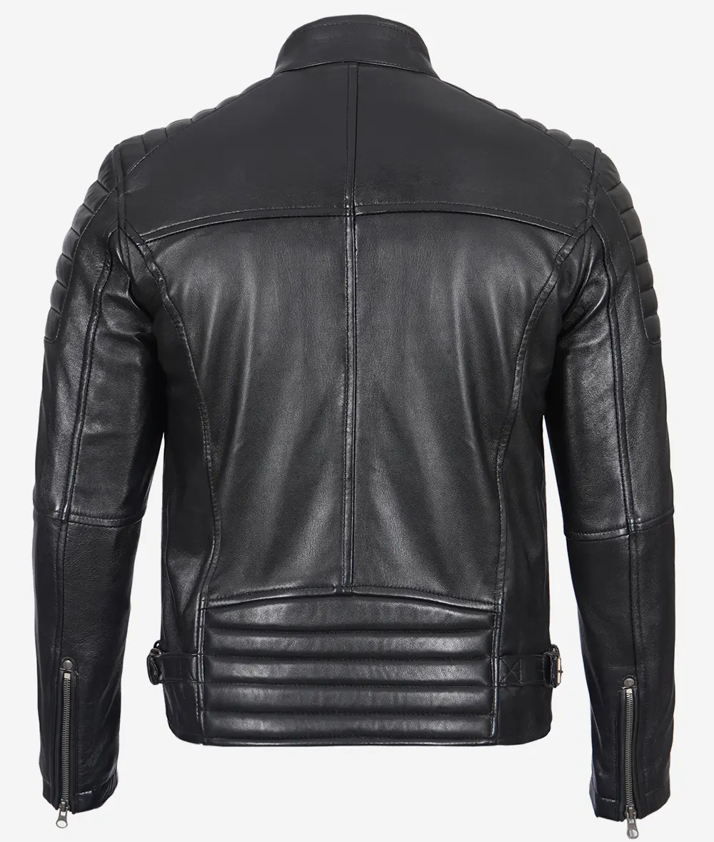 Black Cafe Racer Leather Jacket –