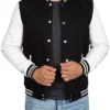 Black and White Letterman Jacket – Front View with Snap Buttons
