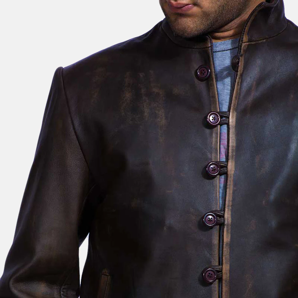 Drakeshire Distressed Goatskin Leather Jacket – Front View
