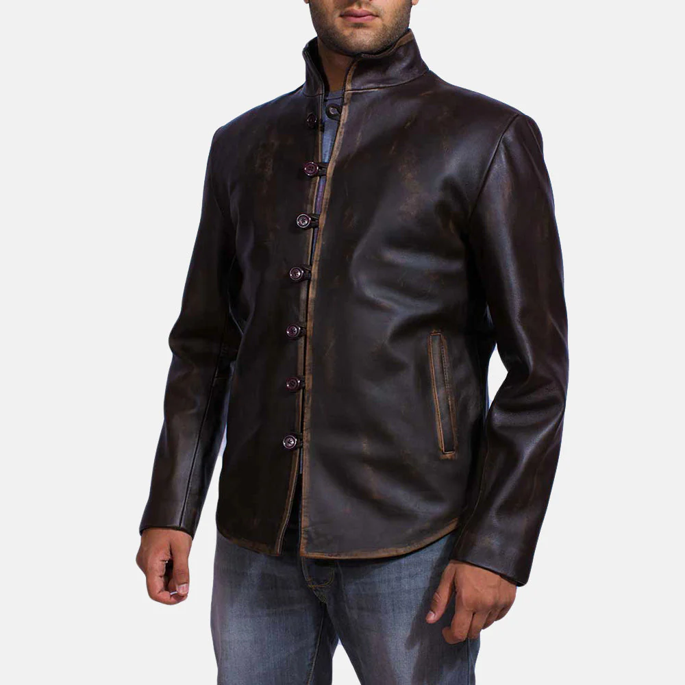 Drakeshire Distressed Goatskin Leather Jacket – Front View