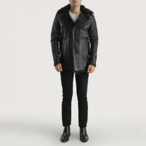 Luxury Faux Fur-Lined Leather Jacket – Button Closure & Open Hem Cuffs