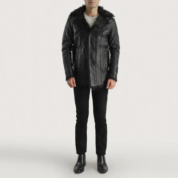 Luxury Faux Fur-Lined Leather Jacket – Button Closure & Open Hem Cuffs
