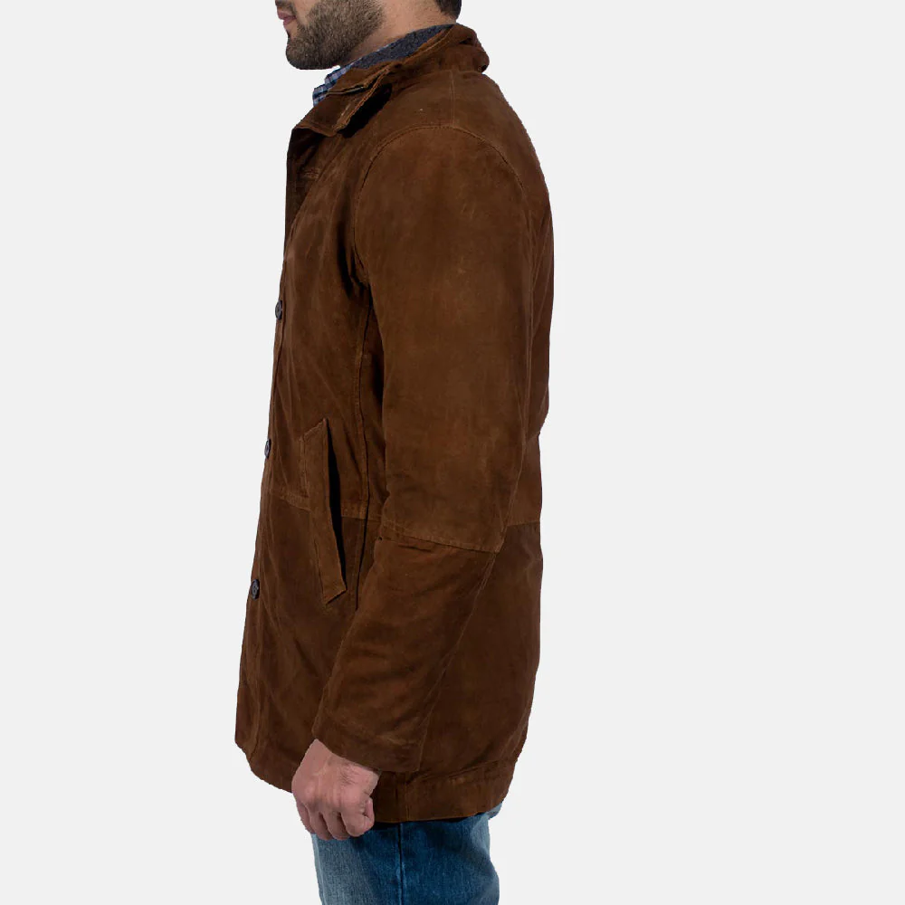 Brown Suede Safari Jacket –with High Neck Collar