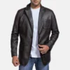Sophisticated Leather Blazer Jacket – Zipper Cuffs & Quilted Lining
