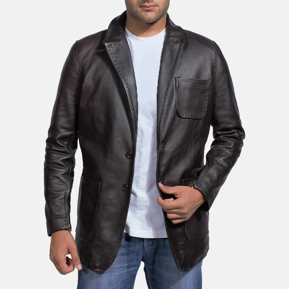 Sophisticated Leather Blazer Jacket – Zipper Cuffs & Quilted Lining