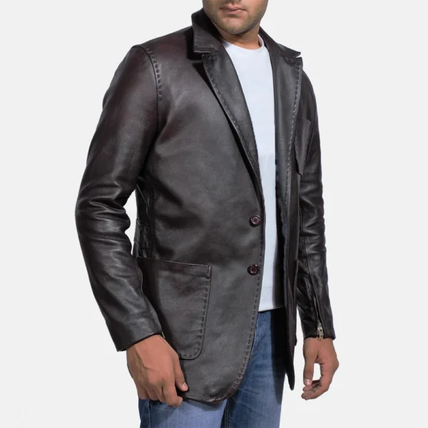 Sophisticated Leather Blazer Jacket – Zipper Cuffs & Quilted Lining