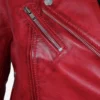 Red Moto Leather Jacket – Front View with Asymmetrical Zipper