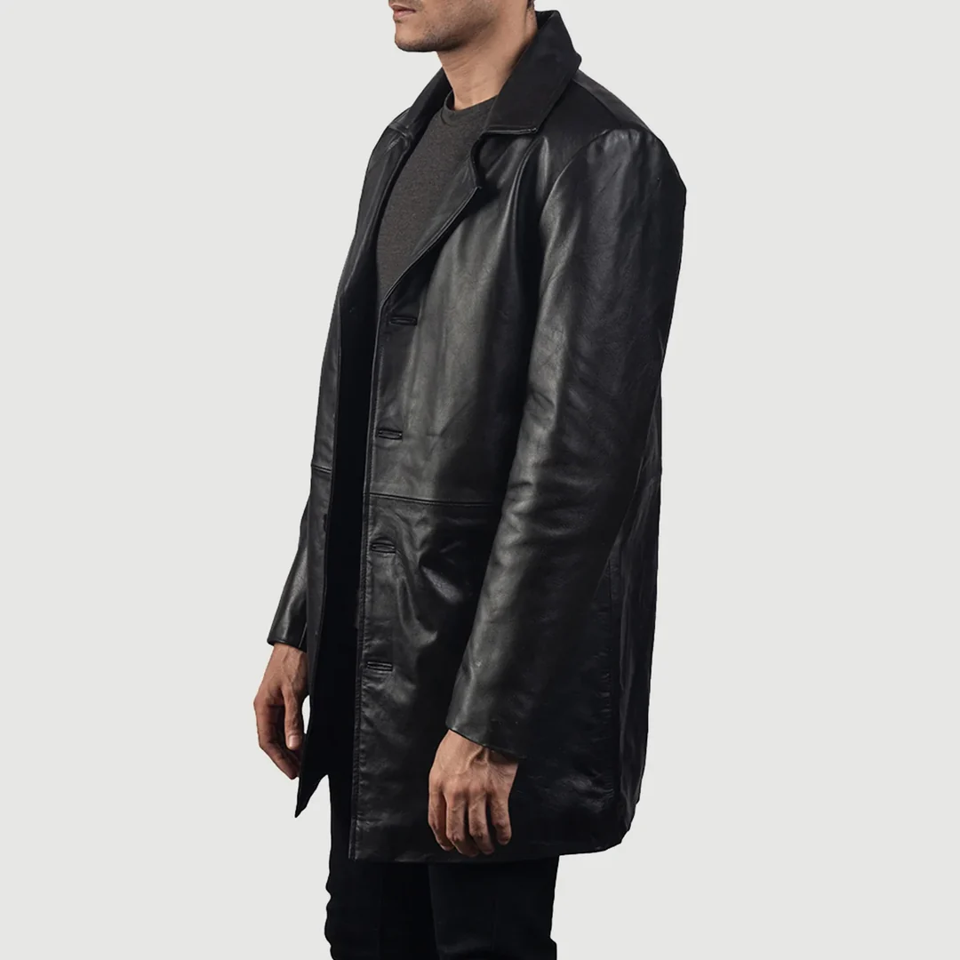Real Leather Coat – Button Closure & Quilted Lining