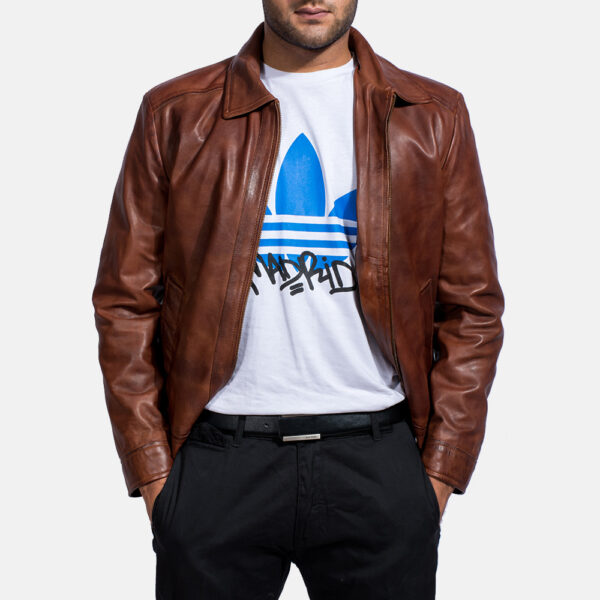 Men’s/Women’s Sheepskin Leather Jacket – Distressed Brown for a Worn-In Look