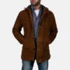 Brown Suede Safari Jacket – Front View with High Neck Collar