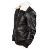 Black sheepskin leather jacket with fur collar - side view
