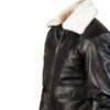 Black sheepskin leather jacket with fur collar - side view