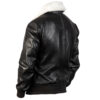 Black sheepskin leather jacket with fur collar - back view